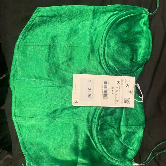 Zara Tops - Emerald Green Satin Bustier Top